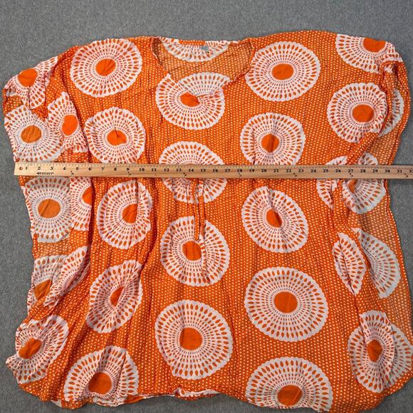 Orange Swim Coverup Tunic One Size Drawstring Orange White Hand Made Rayon Flowy - Picture 4 of 6